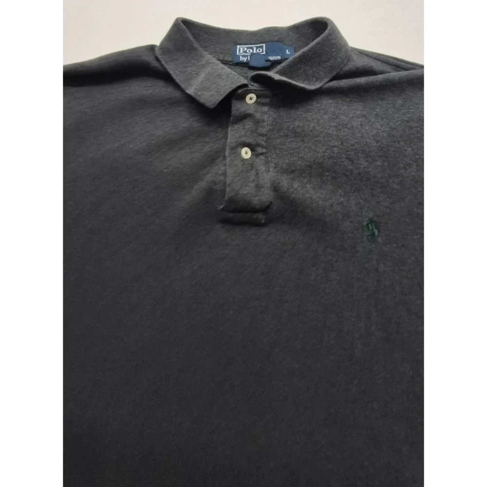 Polo Ralph Lauren‎ men's gray short sleeve polo shirt LG green logo Cotton
